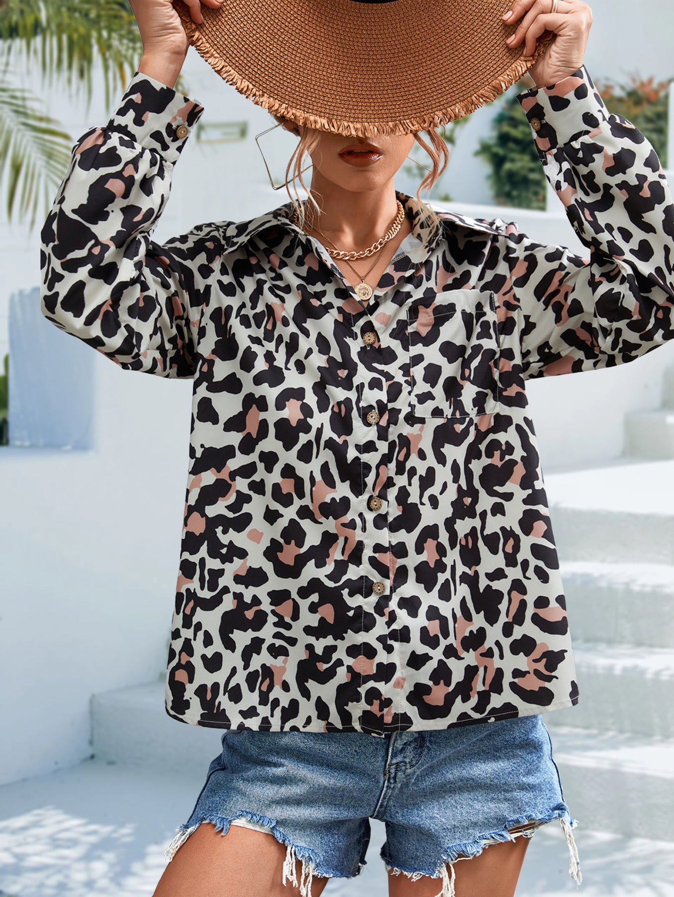 Retro Damenbluse Langarm | Elegante Bluse mit Print