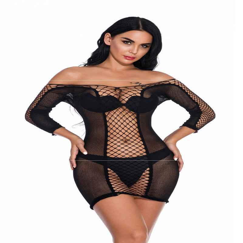 Sexy Damen Lingerie Netz-Negligé – Kurzkleid mit Halbarm