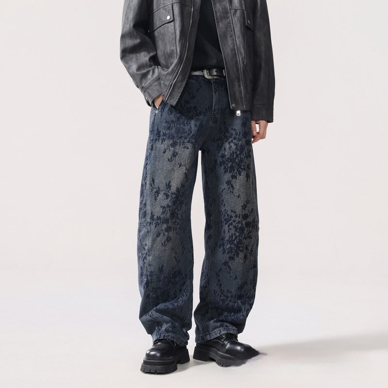 Herren Vintage Fleece Jeans Bestickt – American Style Denim Hose