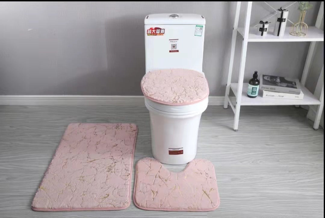 3 teiliges Badmatten Set | WC Garnitur rutschfest saugfähig