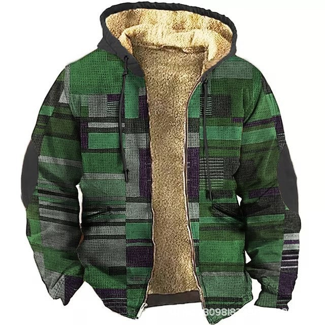 Men's Winter Jacket Lined - Thick Patchwork Cotton Jacket