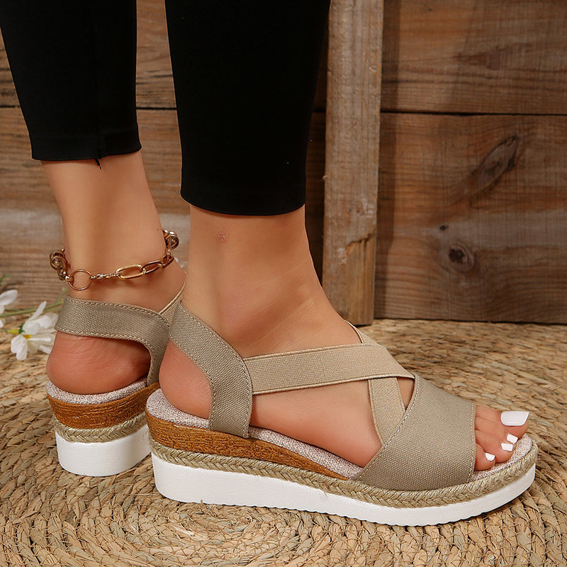 Damen Keilsandalen Gladiator | Kreuzriemen Plateau Sommer Schuhe