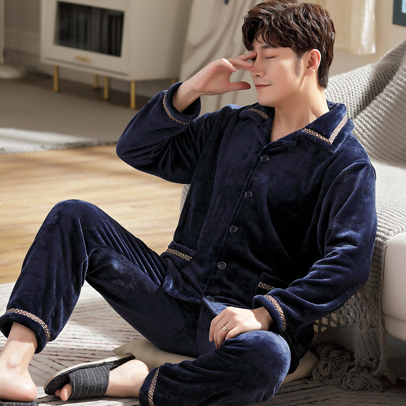 Herren Flanell Pyjama | Winter Schlafanzug Warm | Cardigan