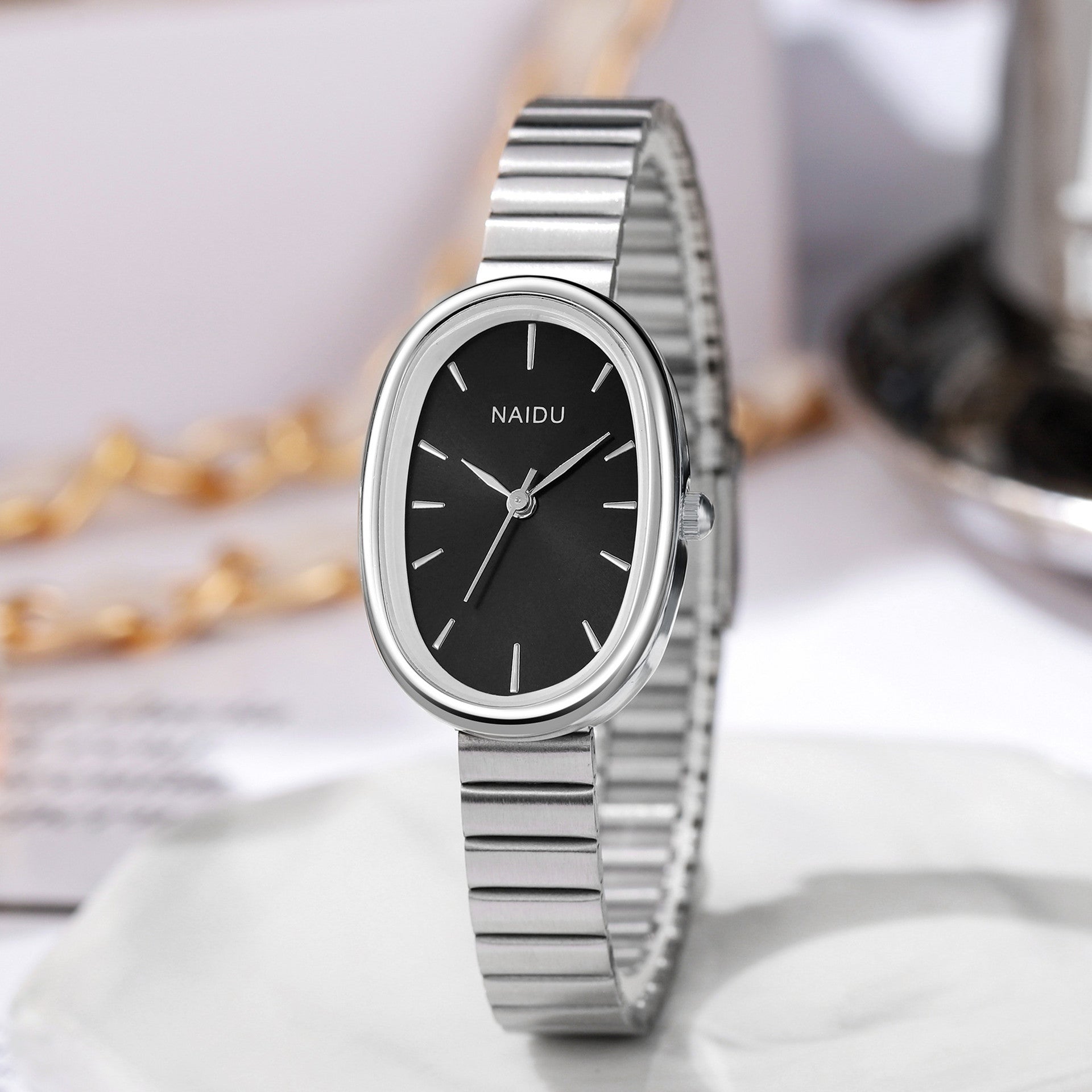Girl's Watch with Bamboo Link Bracelet – Small Oval Watch