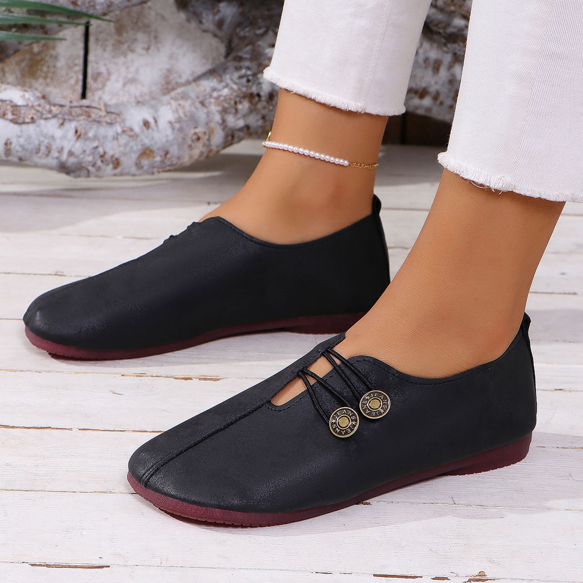 Damen Sandalen eckig bequem | Slip-On Sommer Flats elegant