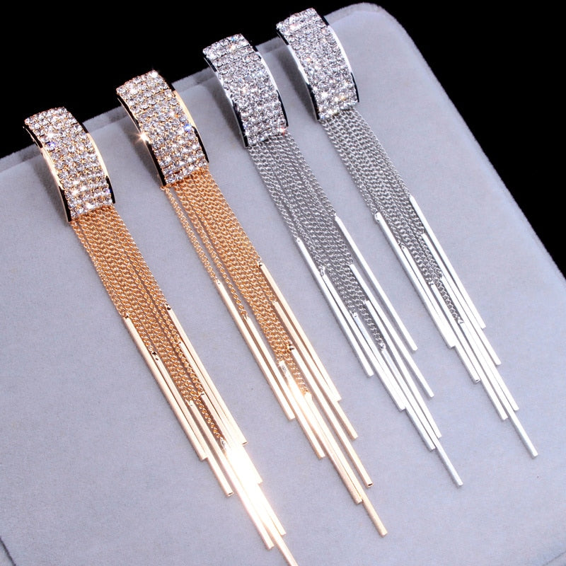 Long Crystal Tassel Earrings – Glamorous Dangle Earrings for Women