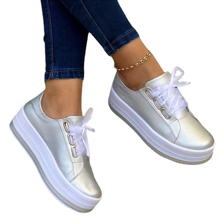 Damen Plateau Sneaker mit Schleife – Modische Ribbon Lace-Up Schuhe