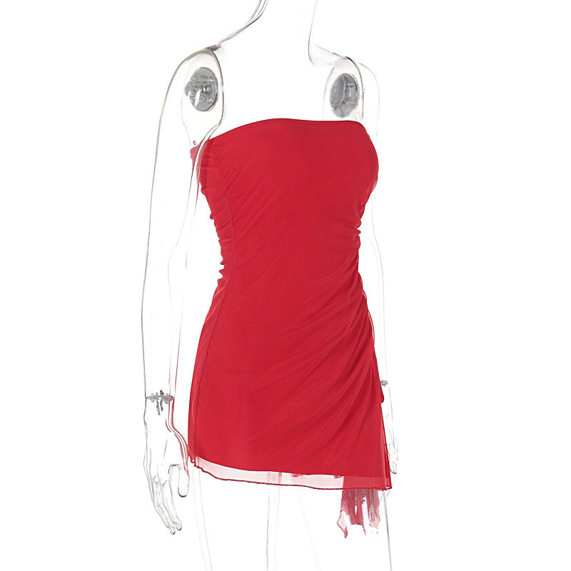 Y2K Tube-Top Kleid – Rückenfreies Sommer Mini Kleid mit Schlitz