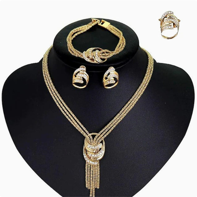 Luxury Bridal Jewelry Set – 4-piece with Necklace, Earrings, Bracelet & Ring