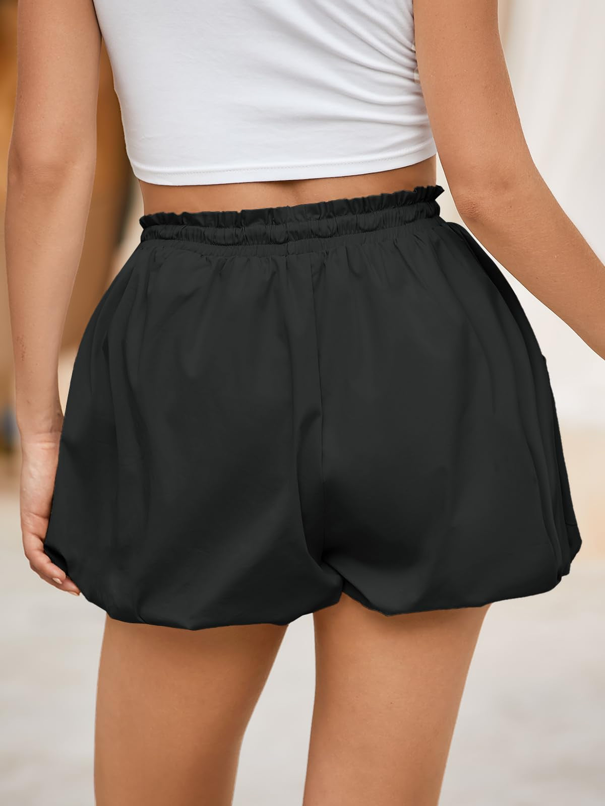 Women's Bubble Shorts High Waist | Summer Casual Shorts with Pockets