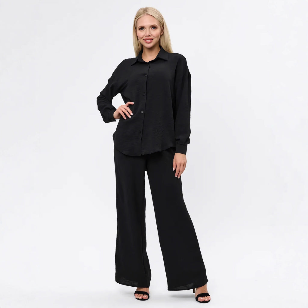 Women's French Chic Loungewear Set - Loose Shirt & Pants Two-Piece