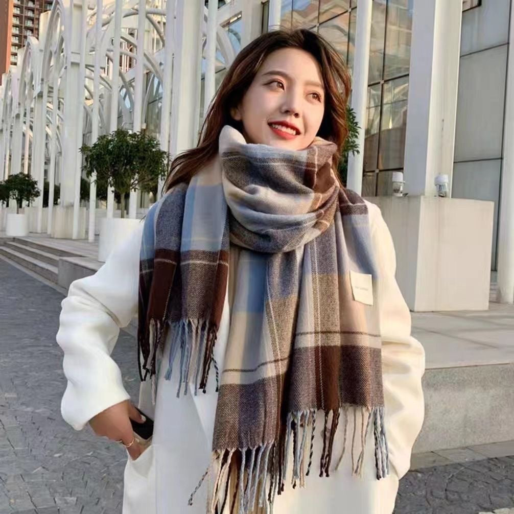 Women's Plaid Scarf Winter Warm Long Soft Thick Scarf Elegant