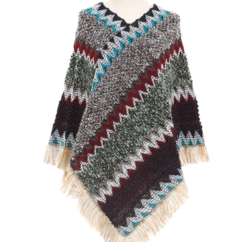 Women's Poncho Ethnic Warm Colorful Autumn Winter Cape Stylish
