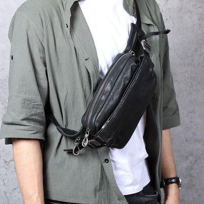 Men's Leather Sling Bag | Crossbody Chest Bag Cowhide