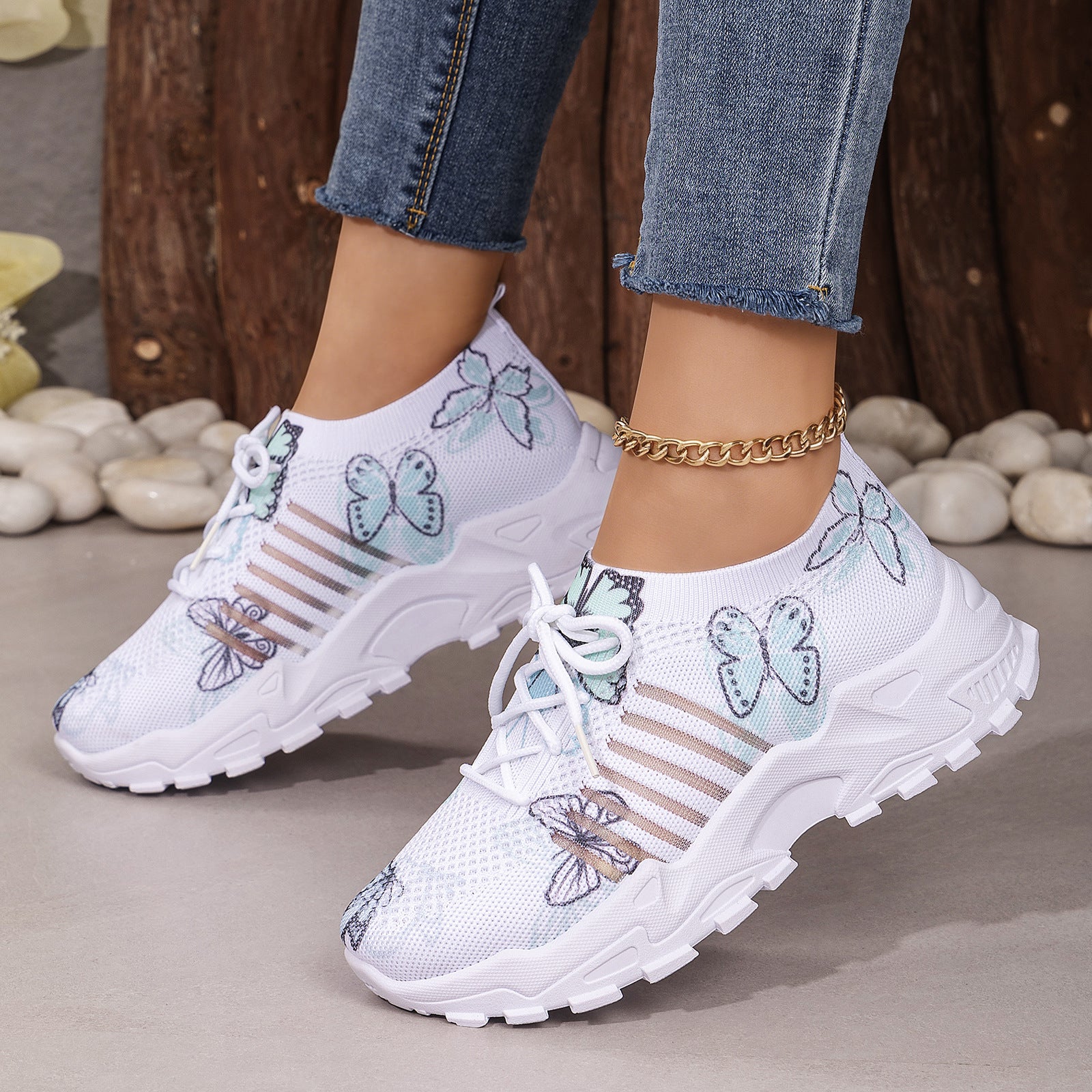 Damen Flyknit Sneaker mit Schmetterlingsmuster | Bequem Elegant