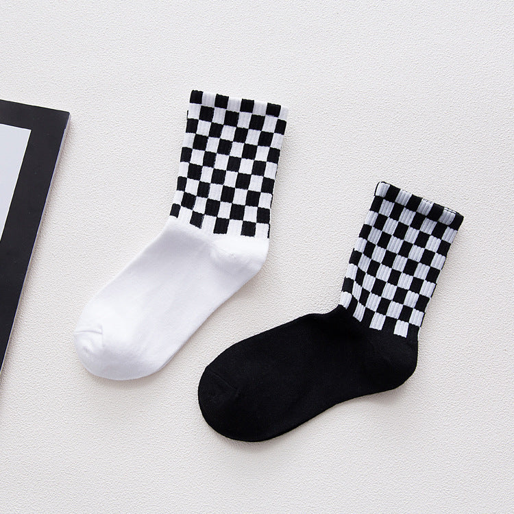 Men's Cotton Socks Houndstooth | Classic Plaid Black White