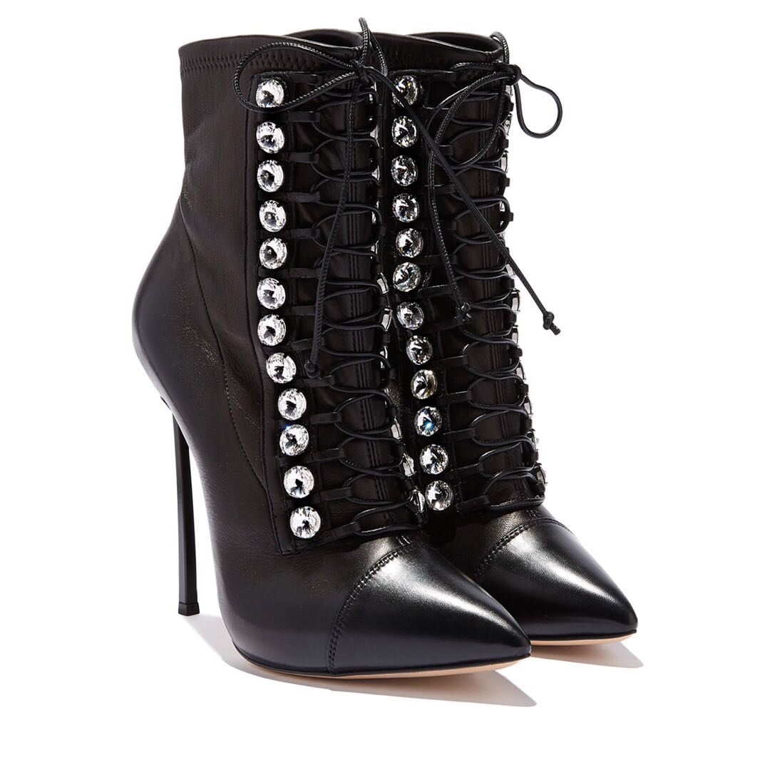 Damen High Heel Boots mit Strass | Elegante Winter Stiefeletten