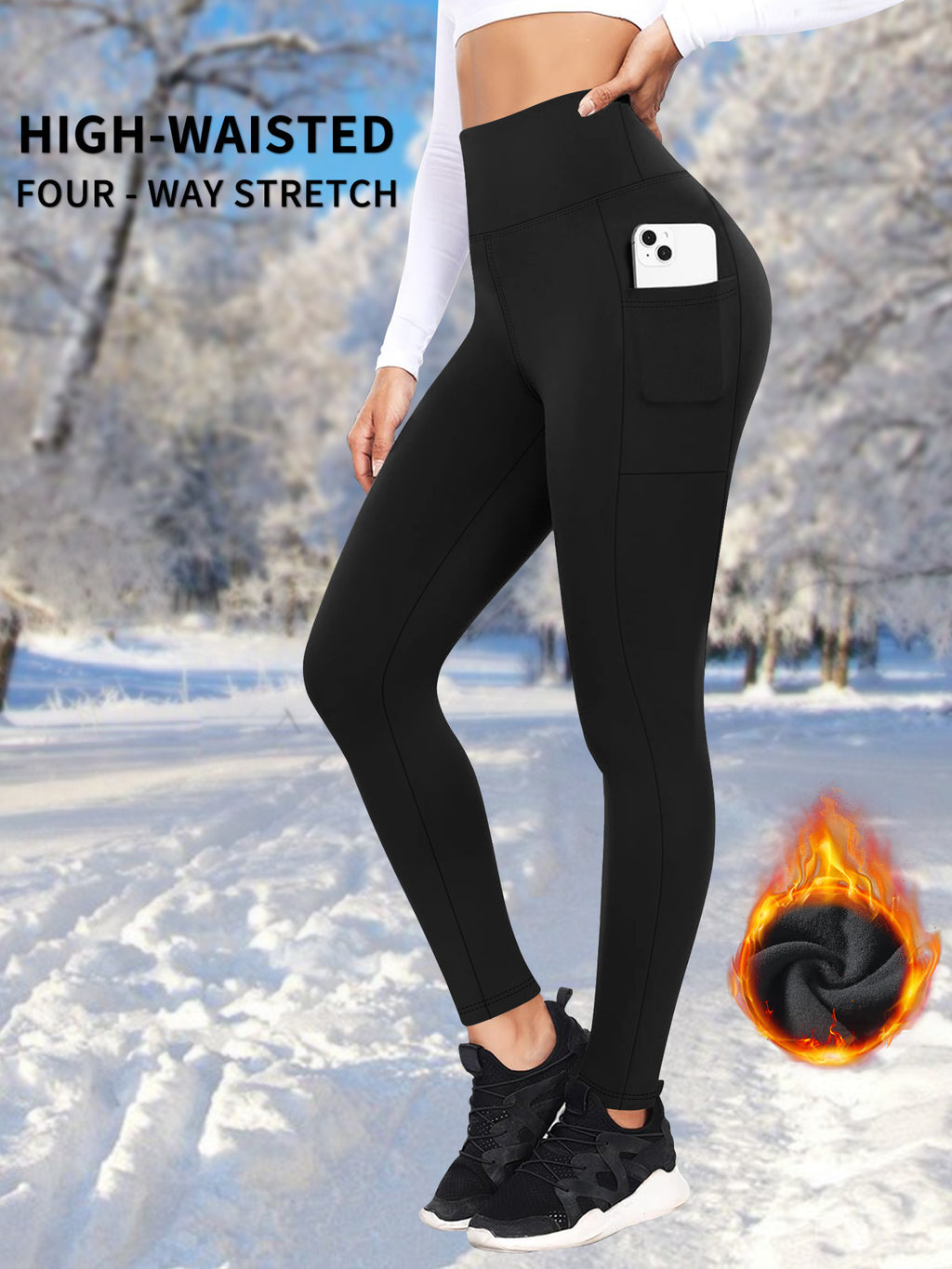 Women's Thermal Yoga Leggings with Pockets – Lined Winter Warm