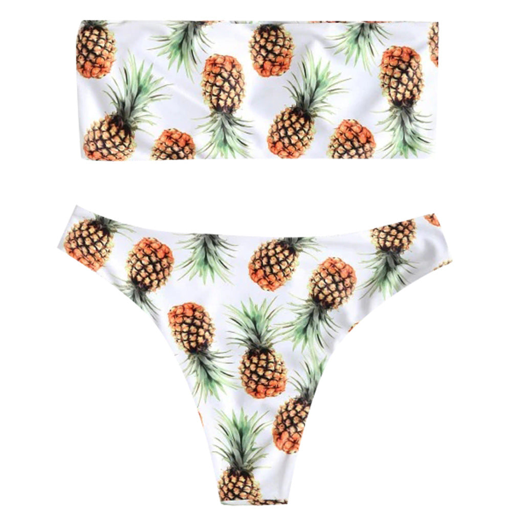 Damen Bandeau Bikini | Ananas Print Sexy Swimwear
