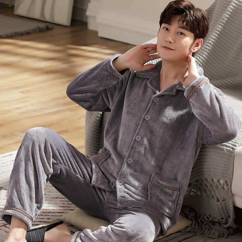 Herren Flanell Pyjama | Winter Schlafanzug Warm | Cardigan