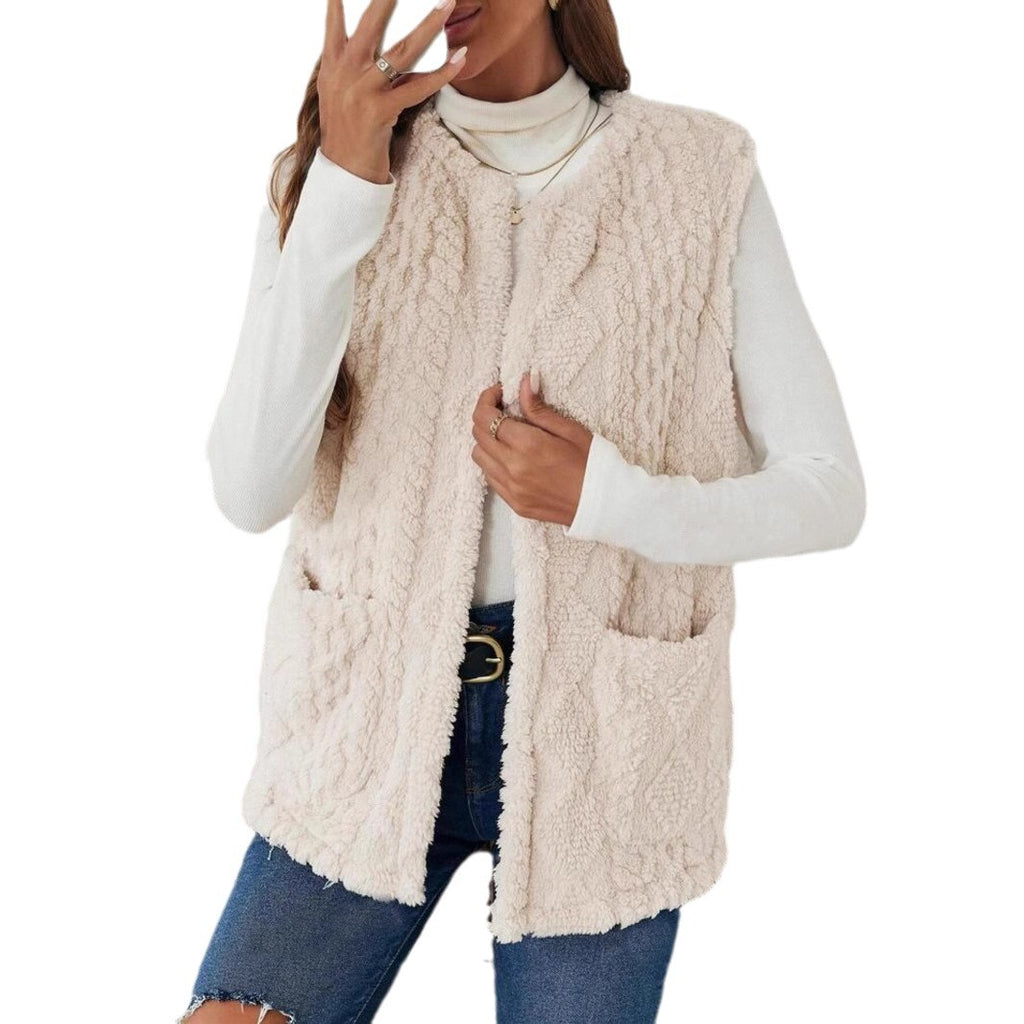 Damen Cardigan mit Plüsch-Taschen – Lässig, Warm & Stilvoll