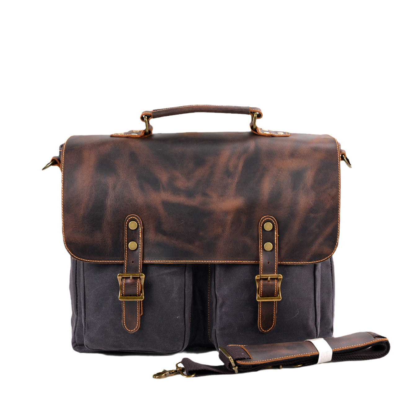 Men's Canvas Leather Briefcase Waterproof – Vintage Business Bag