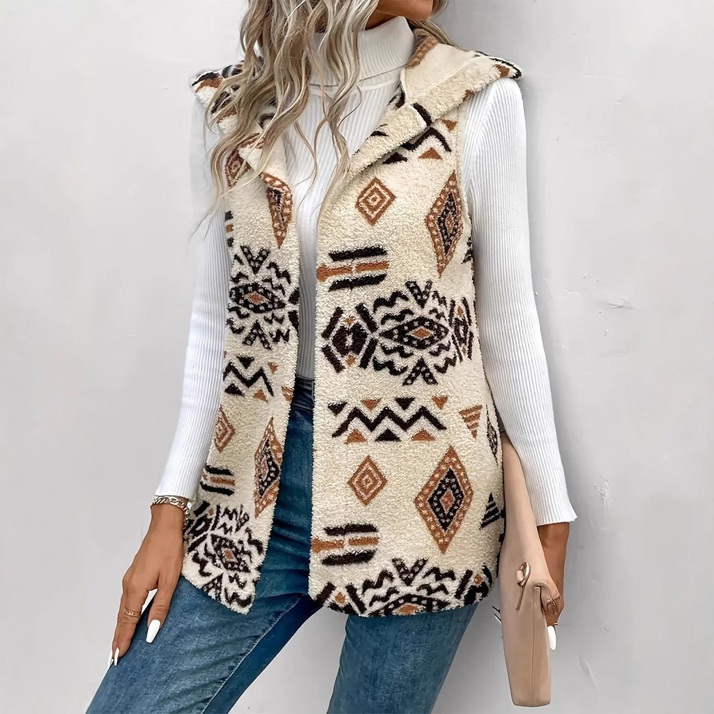 Damen Wende-Kapuzenweste mit Print – Beidseitig Tragbar & Stylisch