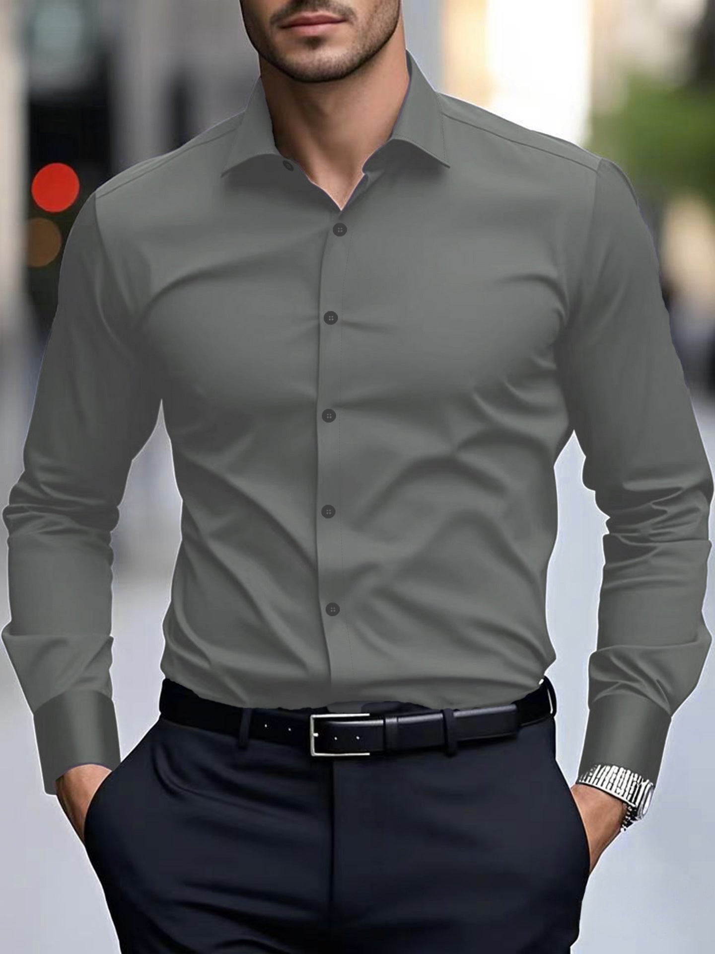 Men's White Business Shirt | Slim Fit Long Sleeve Office Shirt Elegant