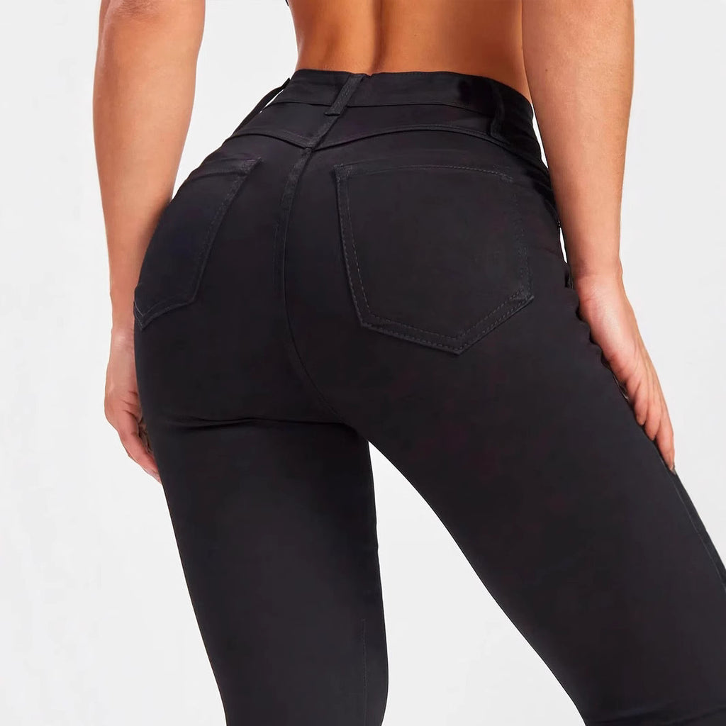 Women's Mid Waist Skinny Jeans Black – Slim Fit Stretch Pants