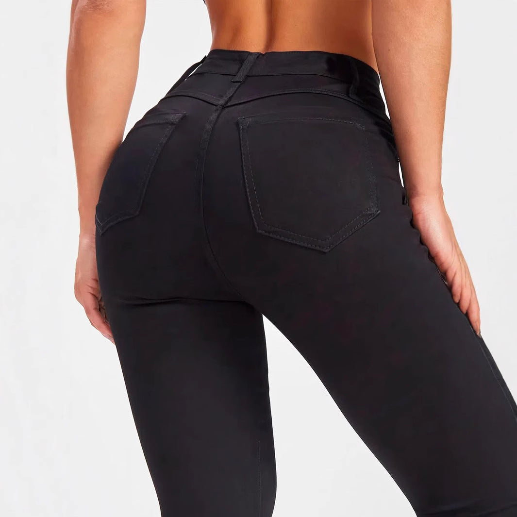 Women's Mid Waist Skinny Jeans Black – Slim Fit Stretch Pants
