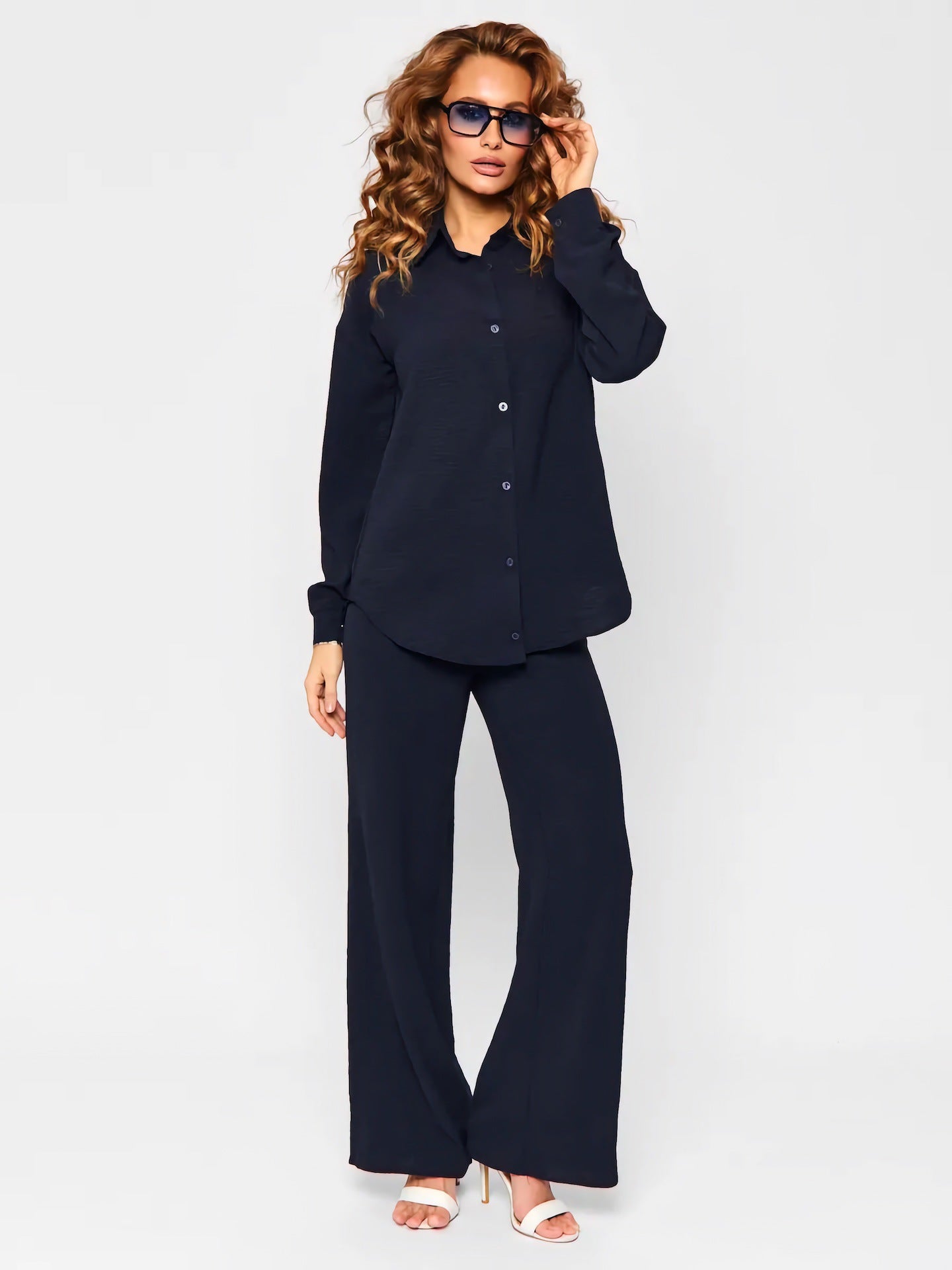 Women's French Chic Loungewear Set - Loose Shirt & Pants Two-Piece