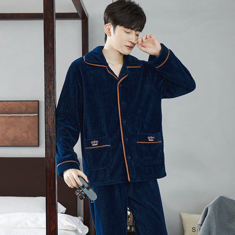 Herren Flanell Pyjama | Winter Schlafanzug Warm | Cardigan