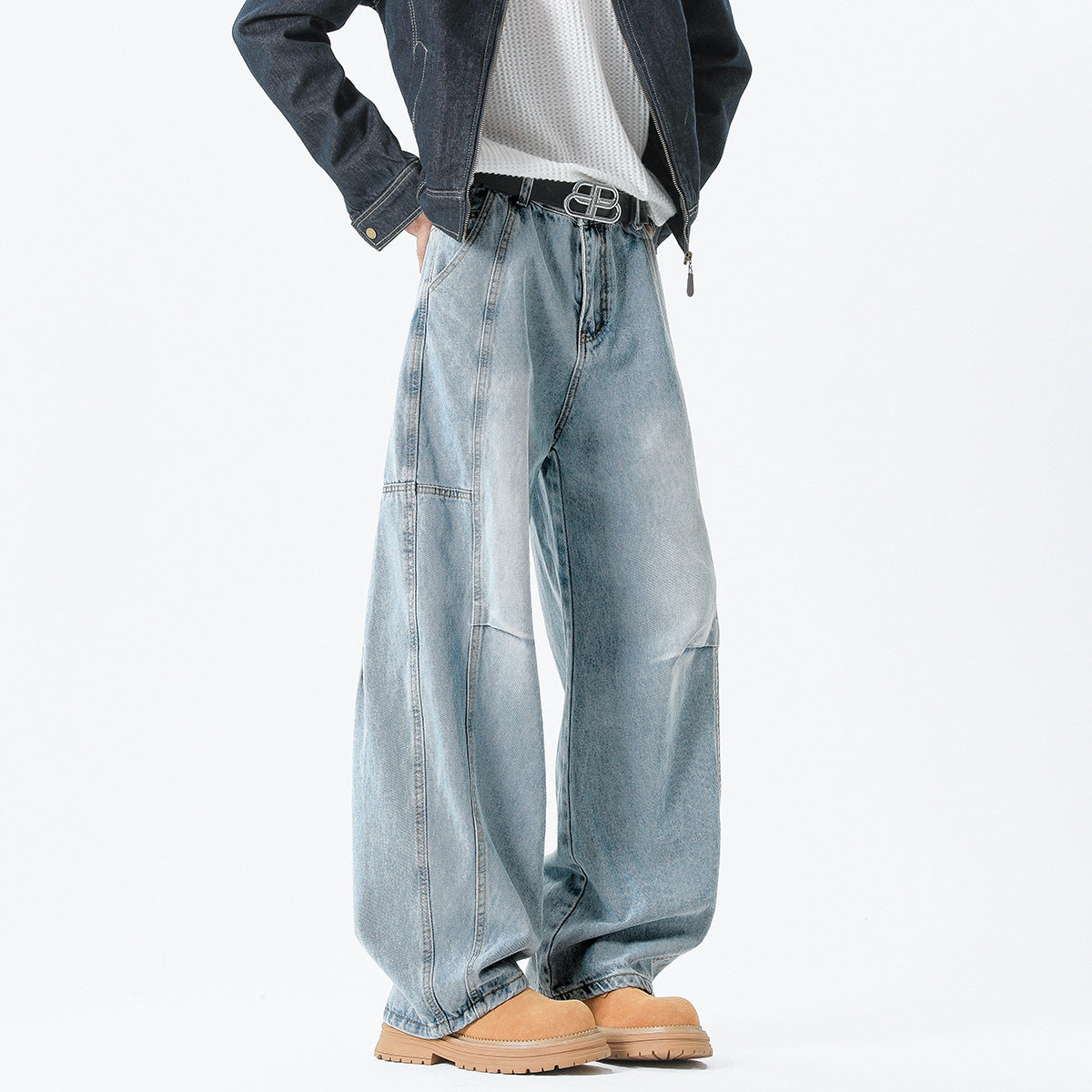 Men's Vintage Jeans Wrinkle Look – Straight Leg Loose Fit Denim