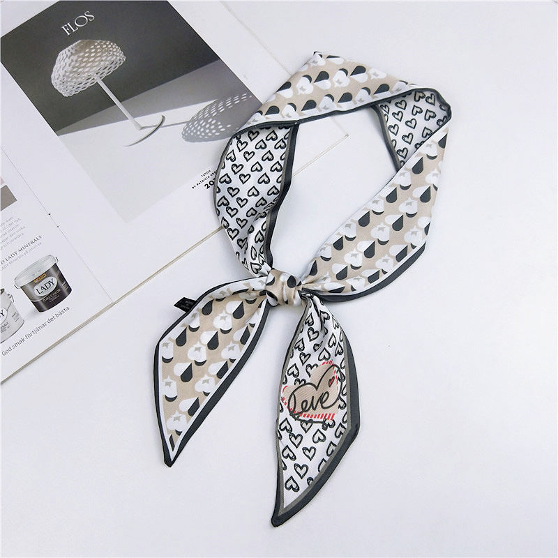 Narrow Women's Silk Scarf Thin Elegant Neckerchief Versatile