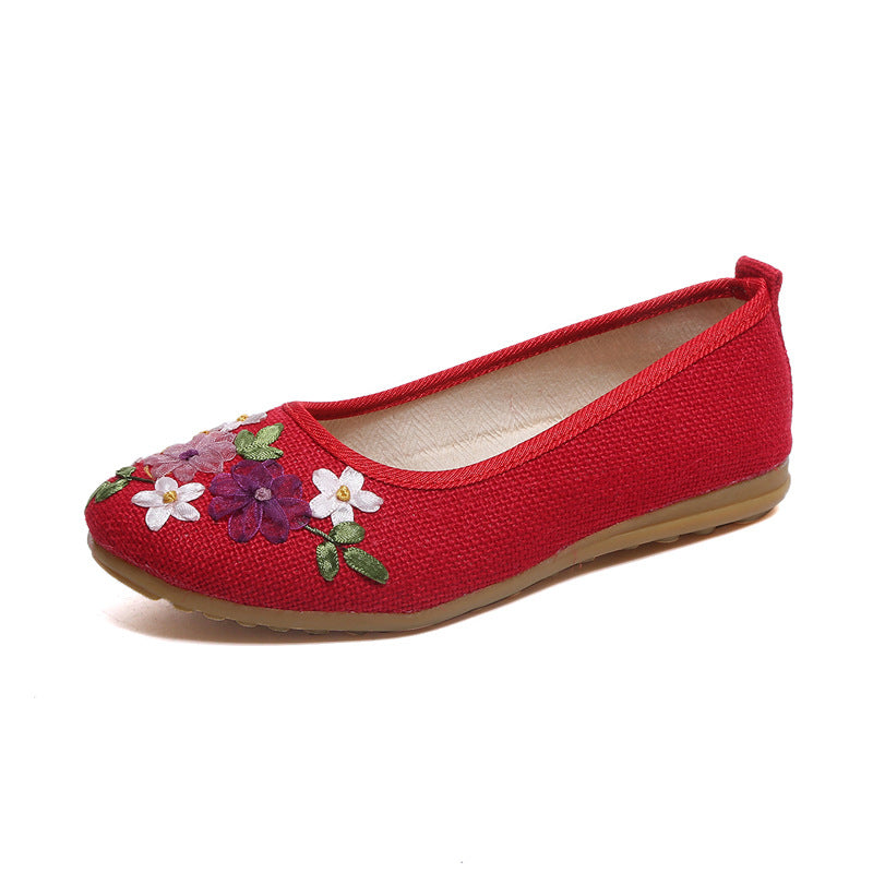 Damen Leinen Ballerinas Ethno Stil | Bestickte Flats