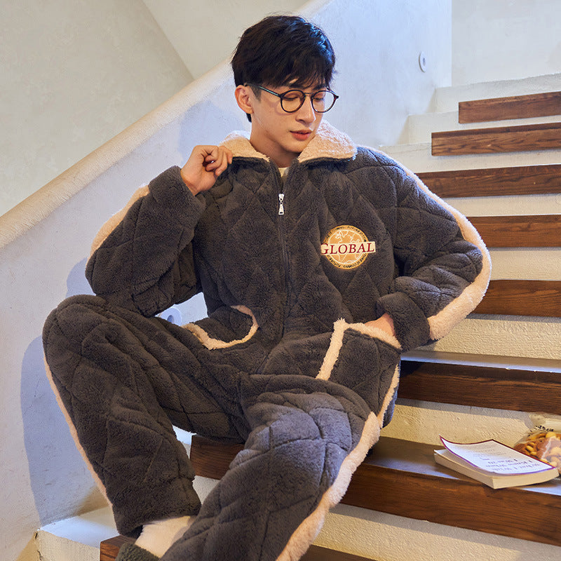 Herren Plüsch Pyjama Korallenvelours | Warmes Winter Set
