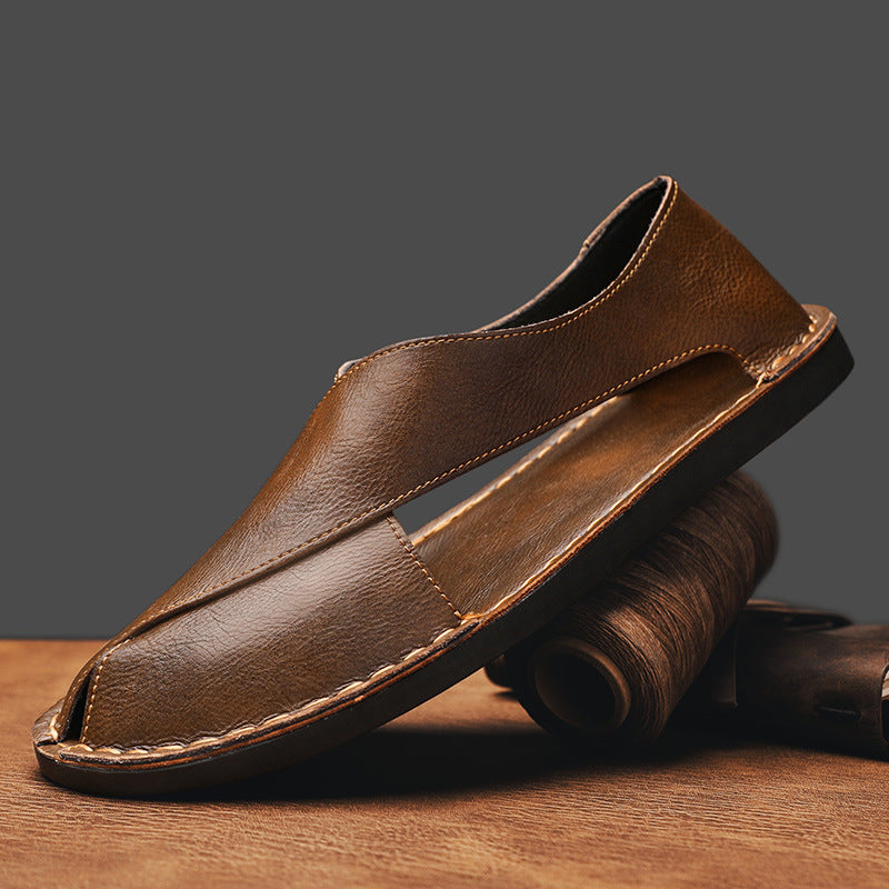 Men's Genuine Leather Slippers Breathable Beach Comfort Sandals