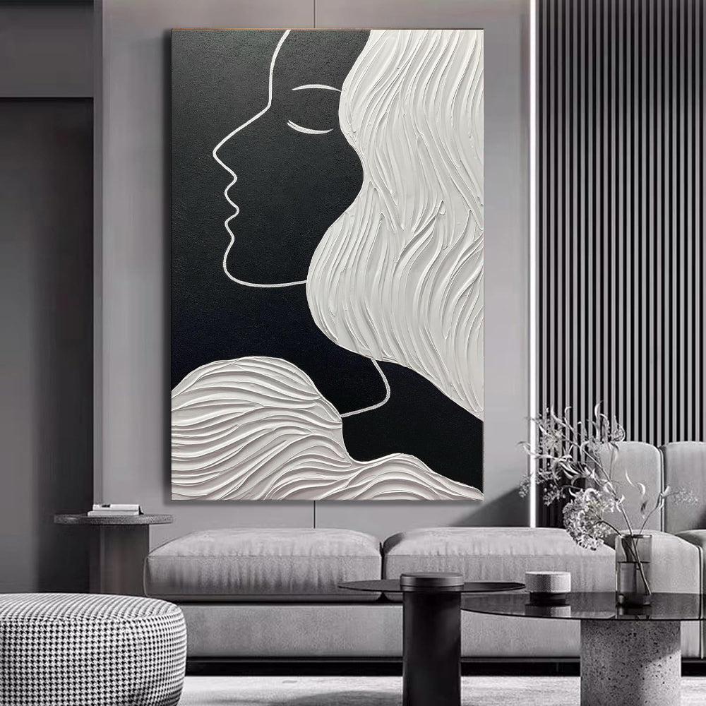Black and White Portrait Oil Painting | Nordic Abstract Modern Wall Art