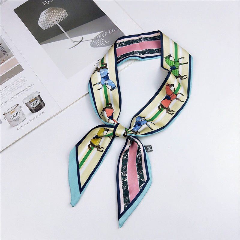 Narrow Women's Silk Scarf Thin Elegant Neckerchief Versatile