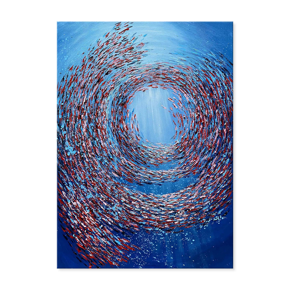 Fish Vortex Oil Painting | Abstract Palette Knife Art Canvas Modern