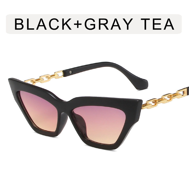 Damen Cat Eye Sonnenbrille mit Kette – Luxus Fashion Brille