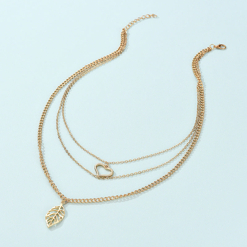 3-Piece Set of Layered Leaf Necklaces – Elegant Women's Jewelry in a Trendy Design