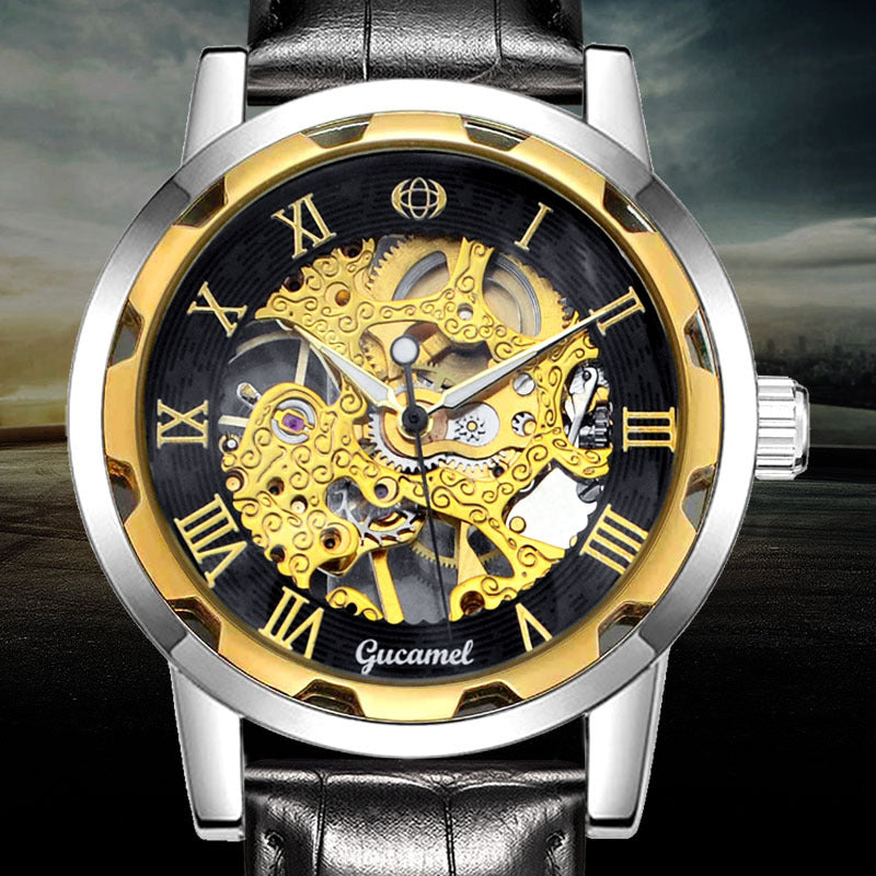 Men's Manual Winding Watch Gold Skeleton | Stainless Steel Luxury Design