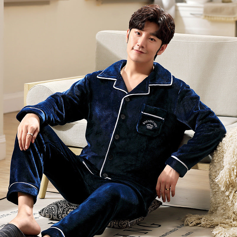 Herren Flanell Pyjama | Winter Schlafanzug Warm | Cardigan