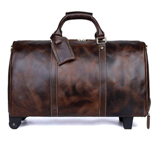 Large Genuine Leather Trolley from Cowhide – Premium Travel Suitcase