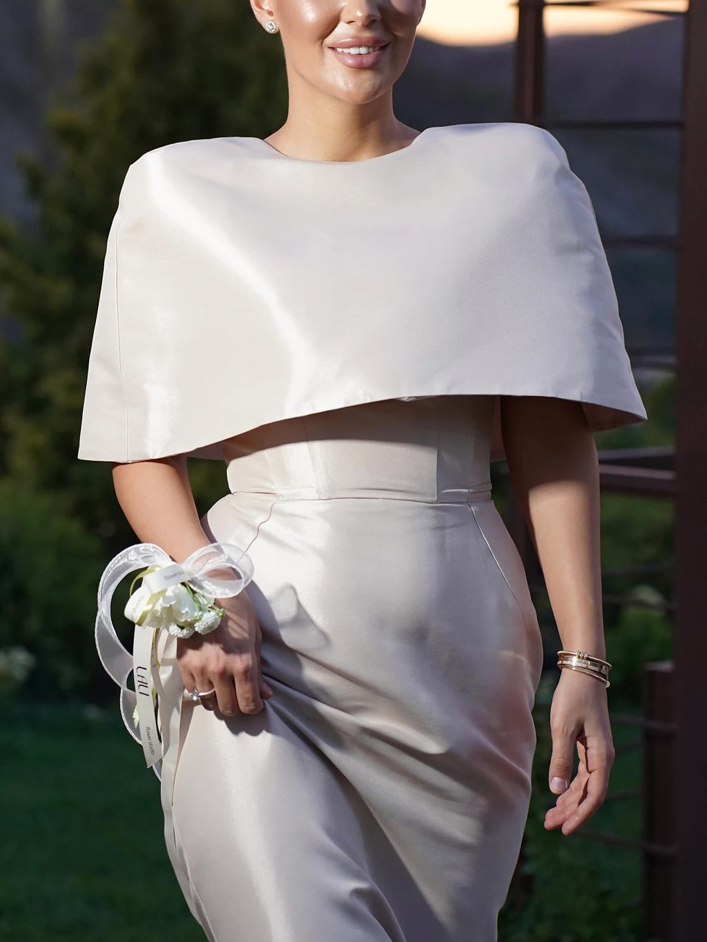 Satin Maxi Dress with Cape | Elegant Women's Evening Dress