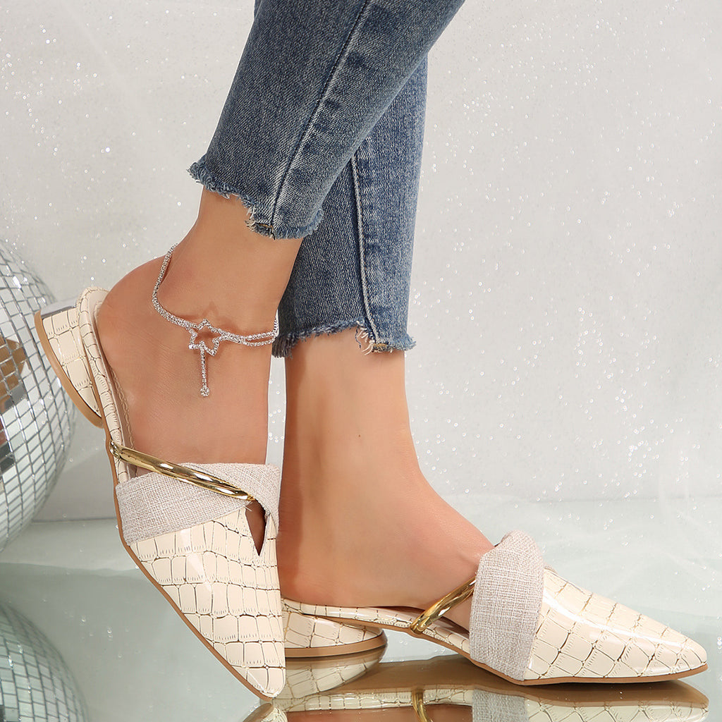Women's Pointed Toe Mules – Elegant Low Heel Outdoor Slippers