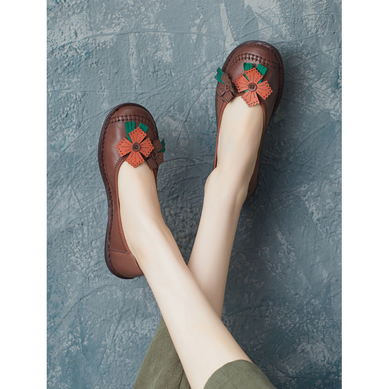 Women's Leather Loafers Ethno | Handmade Retro Floral Comfortable