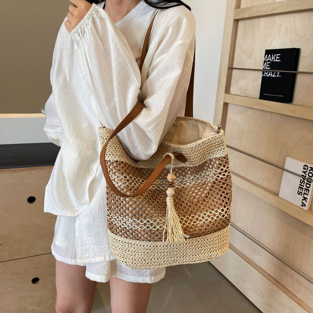 Straw Beach Bag for Women – large & summery with stripes