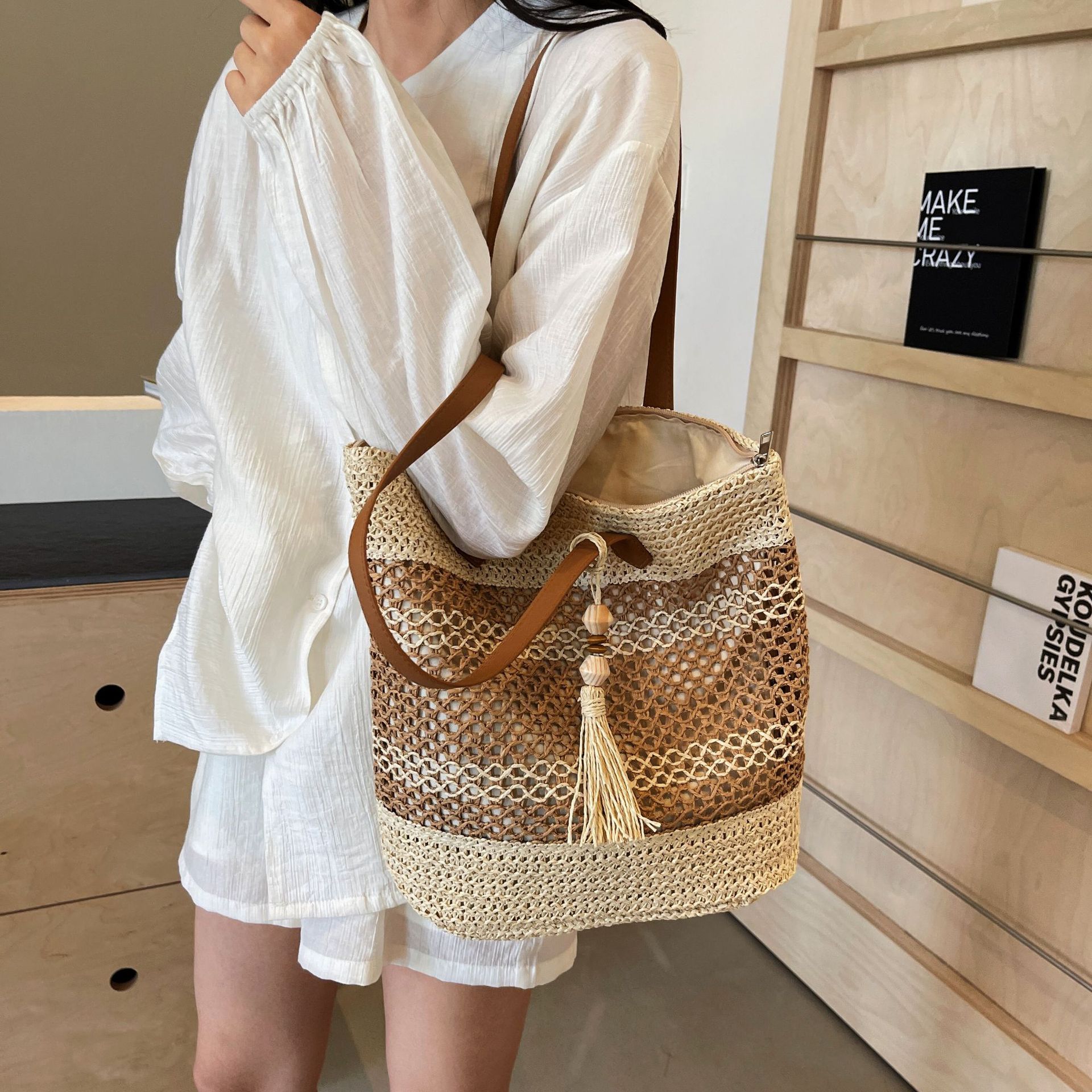 Straw Beach Bag for Women – large & summery with stripes